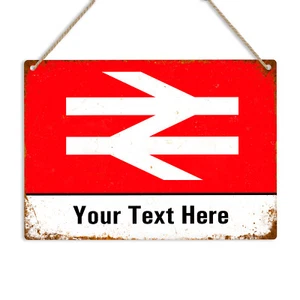 Letrero metálico personalizado de estación de tren con nombre de texto personalizado placa de pared modelo ferrocarril - Imagen 1 de 15