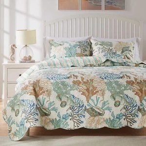 Atlantis Coastal Quilt Set 3piece King/cal King Jade - Picture 1 of 3