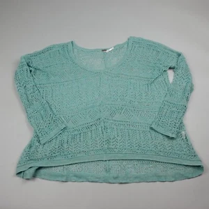 Free People Sweater Top Small Teal Pullover Open Knit Linen Blend Women's - Picture 1 of 8