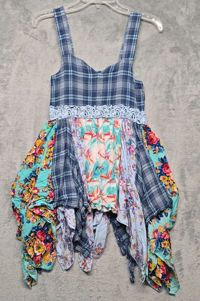 Top Jak Peppar Niñas Talla 12 Azul Cuadros Floral Crochet Borde Pañuelo Dobladillo Foto 1 de 4