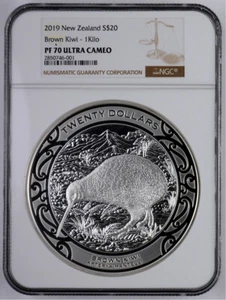New Zealand - 2019 - Silver $20 Proof Coin - Brown Kiwi - 1KG - NGC PF70 - Picture 1 of 4