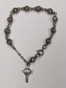 Nos Vintage Rosenkranz Rosenkranz Armband Metall Rosenknospe Perlen Rosenkranzarmband 7 1/2" lang - Bild 1 von 5