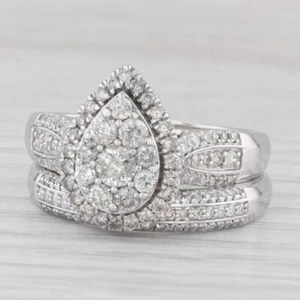 1.43ctw Diamond Pear Halo Engagement Ring Wedding Band Set 10k White Gold Sz 11 - Picture 1 of 11