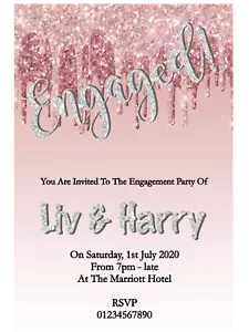 10 Personalised Glitter Engagement Wedding Birthday Baby Shower Invitations - Picture 1 of 24