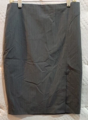 Merona Gray With Light Blue & White Pinstripes Size 10 Lined Slit Skirt - As Is - Image 1 of 3