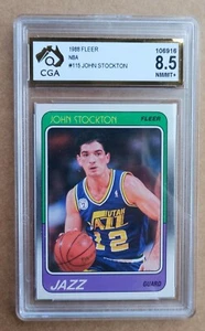 John Stockton RC Rookie Fleer 1988/89 - NBA Card #115 - CGA 8.5 NM/MINT+ not PSA - Picture 1 of 2