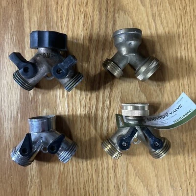 Conector en Y de manguera bidireccional de latón con válvula de cierre divisor para el cuidado del césped de jardín Foto 1 de 4