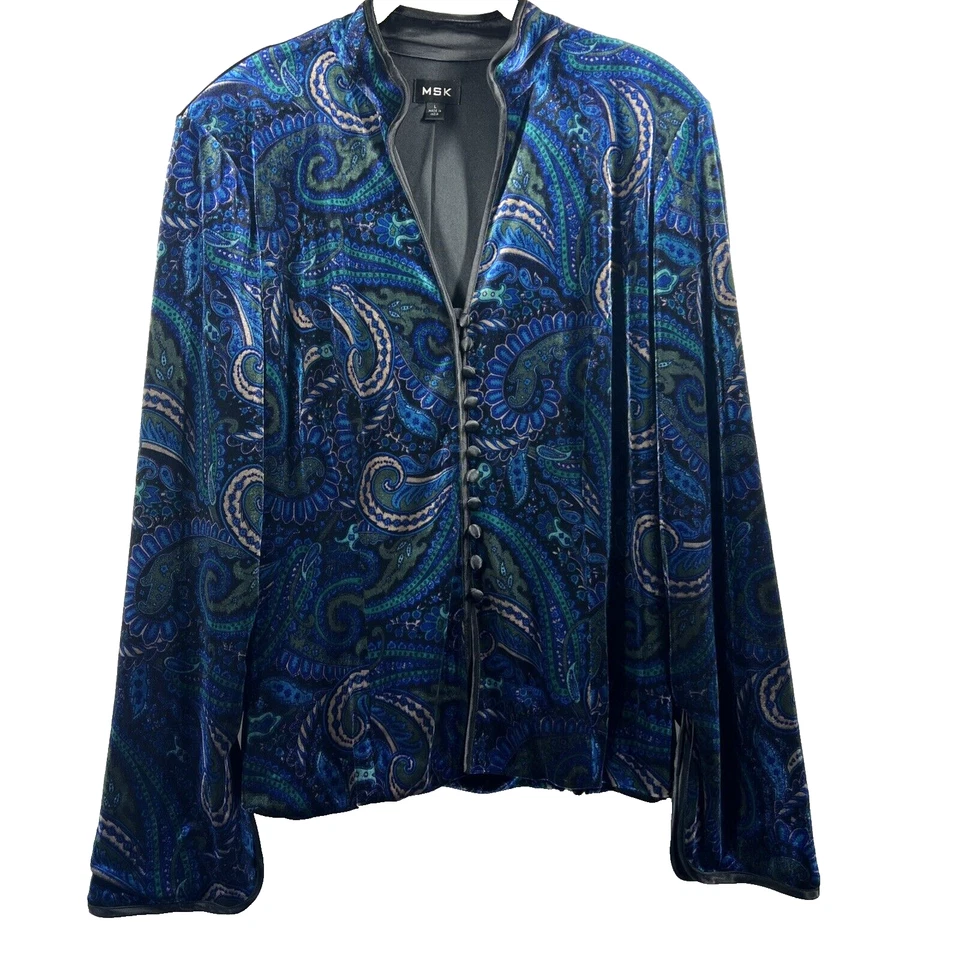 Chaqueta para mujer MSK grande de terciopelo azul negro manga larga cubierta botones forrada Foto 1 de 4