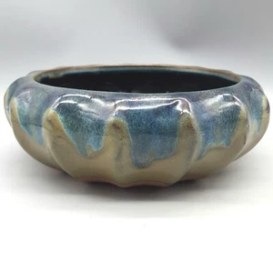 Jarrón de bulbo de maceta de 9" poco profundo azul festoneado marrón esmalte por goteo perillas internas - Imagen 1 de 12