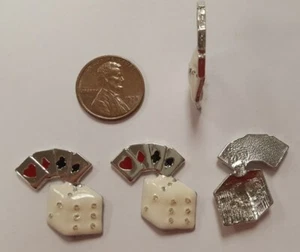 1 CARDS & RHINESTONE DICE CASINO POKER GAMBLING 24mm FLOATING CHARM FINDING R828 - Picture 1 of 4