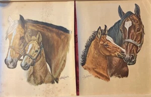 Vintage 1950s Ole Larsen Lithograph Print No 715 MARE AND FOAL Equestrian HORSES - Picture 1 of 6
