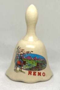 Vintage Reno Souvenir Collector Bell 🔔 1989 Cream Color, Cowboy, Colorful Scene - Picture 1 of 9