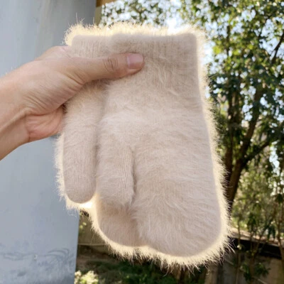 Guantes de Lana de Conejo Mujer Niña Lindos Guantes de Piel de Angora Invierno Cálidos Mitones 1 Par❀ Foto 1 de 4