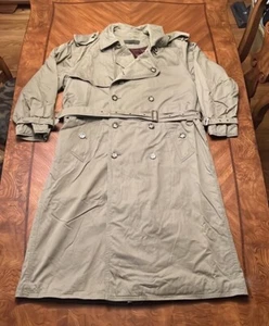HUGO BOSS Vintage Mens Lined Khaki Trench Coat Swiss Made Men’s Size 52 / 2XL - Picture 1 of 18