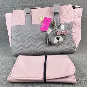 Betsey Johnson 3 Piece Diaper Bag Travel Case Pink Gray 19 Inch NWT - Picture 1 of 16