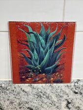 Cutting Board Cheese Tray Trivet Tempered Glass Cactus Birds Square~5 3/4”