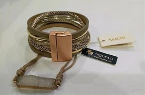 New Saachi Bracelet With Tags Natural Stone Leather Jewelry Magnetic Leather - Picture 1 of 7