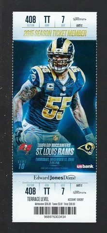 FINAL GAME IN ST. LOUIS 2015 NFL BUCCANEERS @ RAMS FOOTBALL FULL UNUSED TICKET Cover