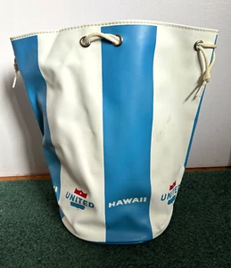 Vintage United Airlines Hawaii Hawaiian Vinyl Round Duffle Travel Carry On Bag - Picture 1 of 10