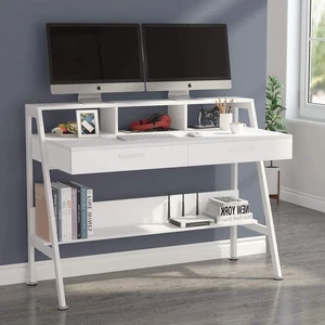 47'' Computertisch mit Schubladen & Regal & Monitorständer Erhöhung Schreibtisch - Bild 1 von 7