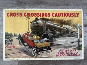 Antique American Railway Safety Poster 1923 Advertisement Original 1920’s Train - Picture 1 of 14