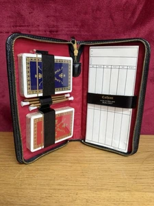 Vintage Playing Cards Bridge Set Cathian Real Calf leather black cards sealed - Picture 1 of 9