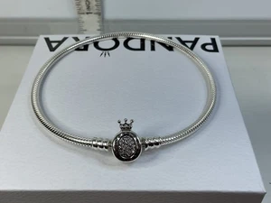 Pandora Sparkling Crown O Snake Chain Bracelet Sz 9” NIB - Picture 1 of 7