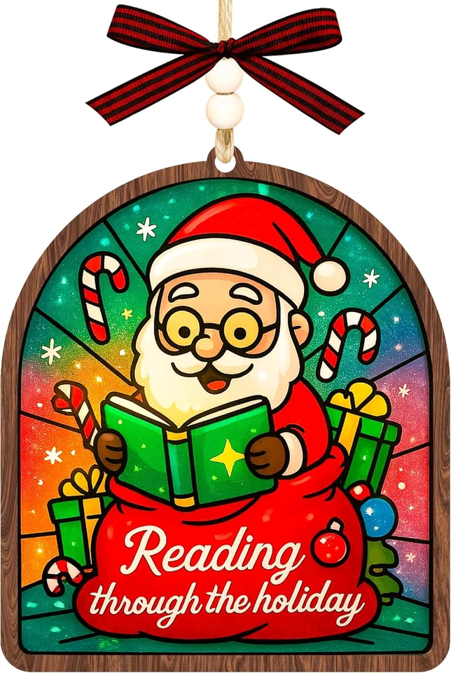 Adorno de Navidad para amantes de los libros 2025, adorno acrílico 2D Suncatcher, árbol para gusanos de biblioteca Foto 1 de 4