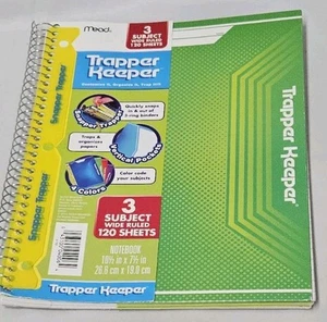 Mead Trapper Keeper 3 Subject Snapper Trapper Wide Rule Spiral Notebook Green - Picture 1 of 7