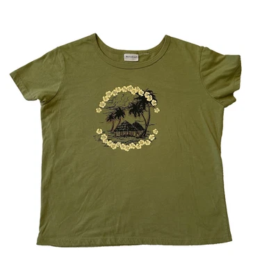 White Stag Hawaiian Shirt Women's Green Floral Palm Tree Short Sleeve Y2K - Image 1 of 4