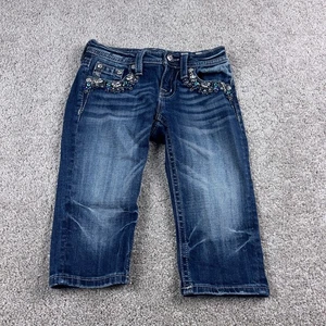 Miss Me Jeans Girls 12 Blue Capri Rhinestone Jewels Low Rise Preppy Stretch - Picture 1 of 13