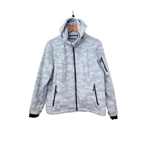 Free Country Women XL Hood Softshell Jacket Light Blue Camo Zip Up Fleece Lined - Picture 1 of 10