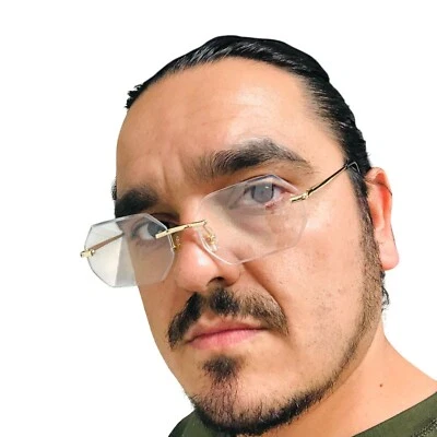 Rimless Octagon Glasses Men Women Clear Lens Gold Frame Fashion Eyewear Cholo - Image 1 of 4