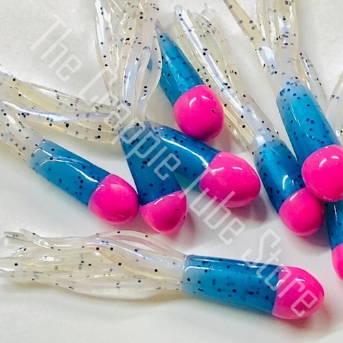 50-Pack 1.5" Tri-Color Crappie Jig Tubes - Pink/Black/Chartreuse, US Made