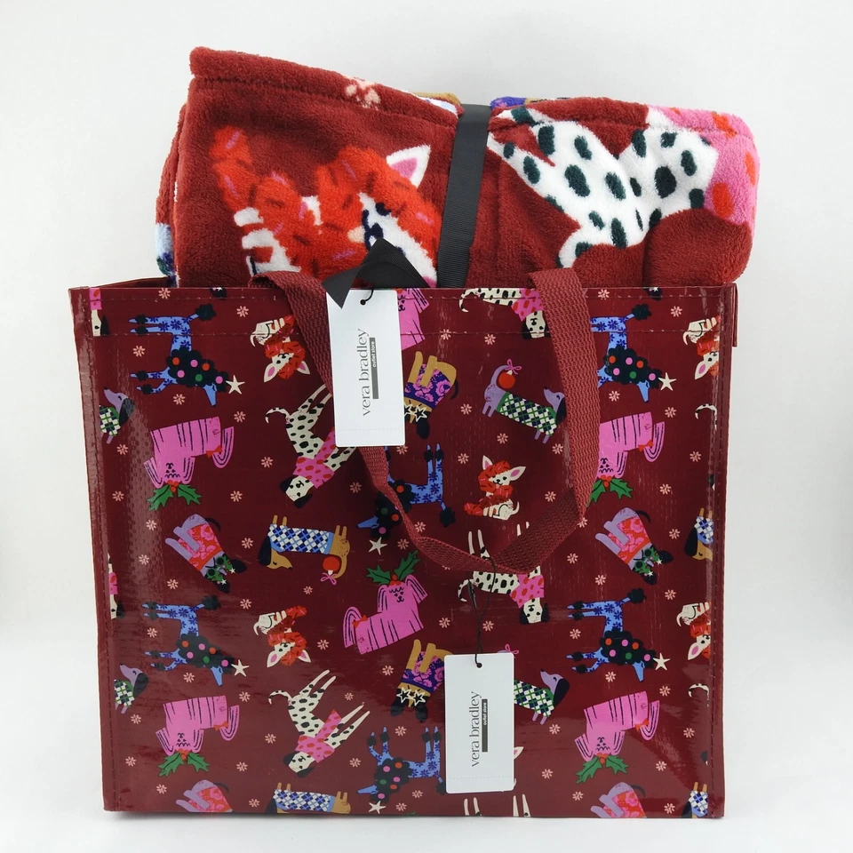 Nuevo VERA BRADLEY Manta de Tiro Perro de Vacaciones 80X50 Regalo de Navidad Bolso Conjunto Foto 1 de 4