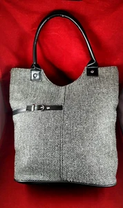 Black White Herringbone Pattern Tote Purse 12 x 10 inch Yankee Candle Classic - Picture 1 of 10