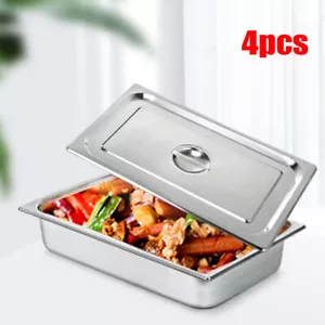 Food Pan 4 Pack Full Size 4" Deep Steam Table Pans Hotel Buffet Stainless Steel - Picture 1 of 12