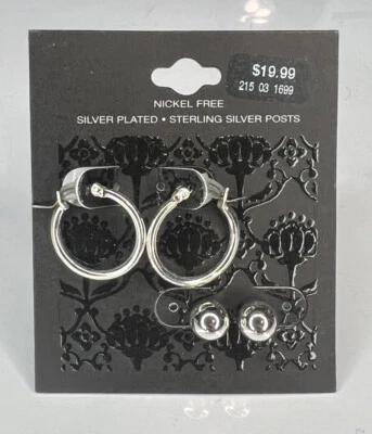 Pendientes de aro y pasador - enchapados en plata, postes de ley - sin níquel Foto 1 de 2