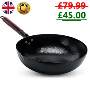 Ninja Culinary™ — Carbon Steel Wok Chinese Non Stick Frying Pan 32cm Stir Fry - Picture 1 of 4