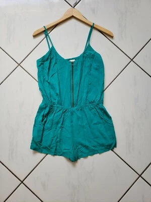 Macacão Mimi Chica com zíper frontal bolsos azul-petróleo turquesa elástico fofo! Tamanho XS - Imagem 1 de 4