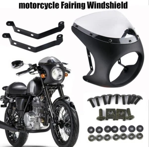 7" Motorcycle Fairing Windshield Headlight Screen For Cafe Racer Matt Black - Picture 1 of 8