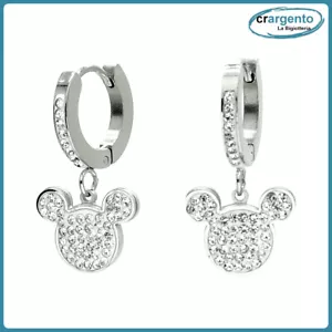 orecchini donna cerchio zirconi pendenti con brillantini in acciaio minnie da a - Foto 1 di 5