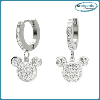 orecchini donna cerchio zirconi pendenti con brillantini in acciaio minnie da a - Immagine 1 di 4