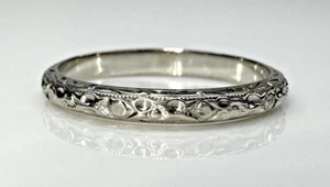 Fede nuziale design bordo fiori oro bianco 18 kt antico art deco misura 5,75 - Foto 1 di 7