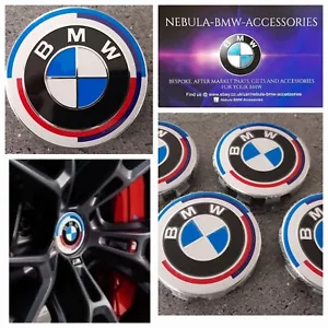 BMW ALLOY WHEEL 50th ANNIVERSARY CENTRE CAPS 68mm SET OF 4 - Picture 1 of 10