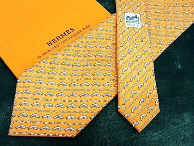 HERMES  Neck tie Silk Orange Japan seller N1224 46 Made in France - Imagem 1 de 2