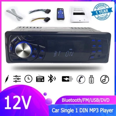 Single 1 Din Car Radio MP3 Player Bluetooth In-Dash Audio Stereo FM/AUX/USB/SD - Image 1 of 4