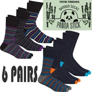6 PAIRS MENS BAMBOO SOCKS SOFT GENTLE TOP COMFORT ELASTIC ANTI BACTERIAL stripe - Picture 1 of 17