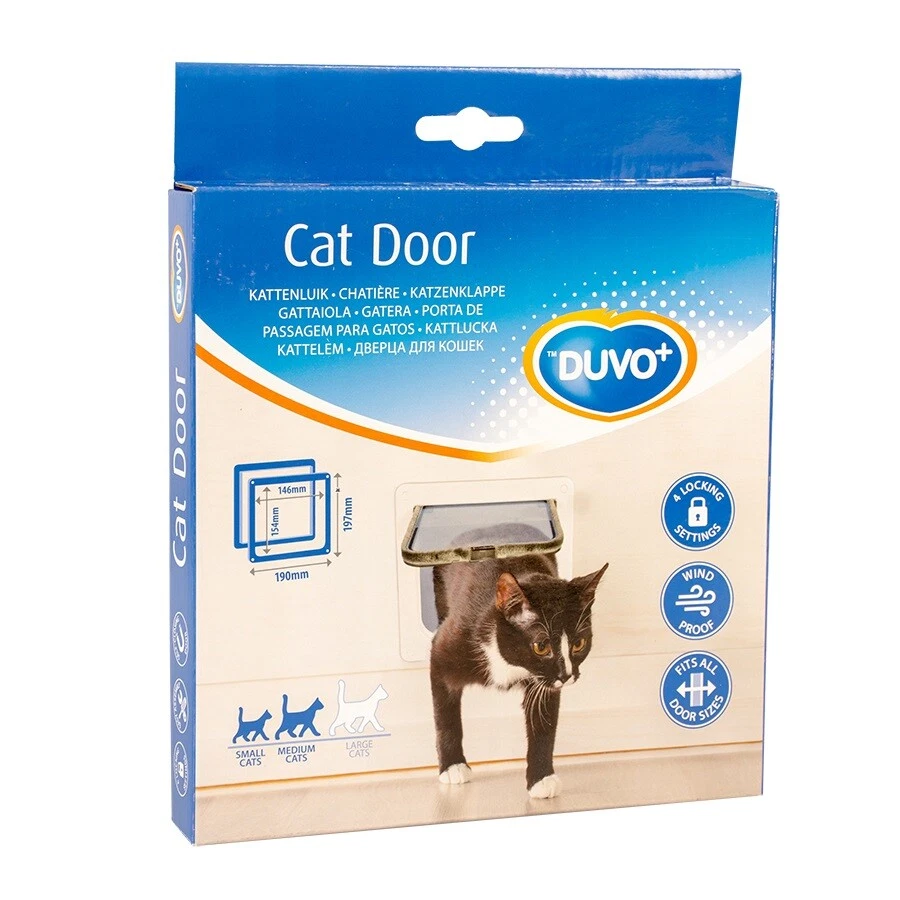 DUVOPLUS Katzenklappe weiß Heimtiertüre / 4-wege Türe - Katzentüre Cat Door 10923