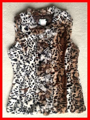 DAMSELLE Leopard Cheetah Animal Print Ruffle Faux Fur Vest Size Medium M 10 12 - Image 1 of 4